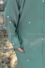 Nida Front Open Abaya for Kids in Grape Color with pearl work and a matching scarf in chiffon fabric.