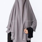 Light Grey Colored Khimar hijab for women with Dual Layers of Chiffon Fabric
