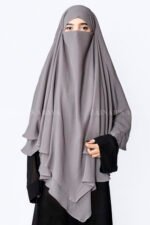 Light Grey Colored Khimar hijab for women with Dual Layers of Chiffon Fabric