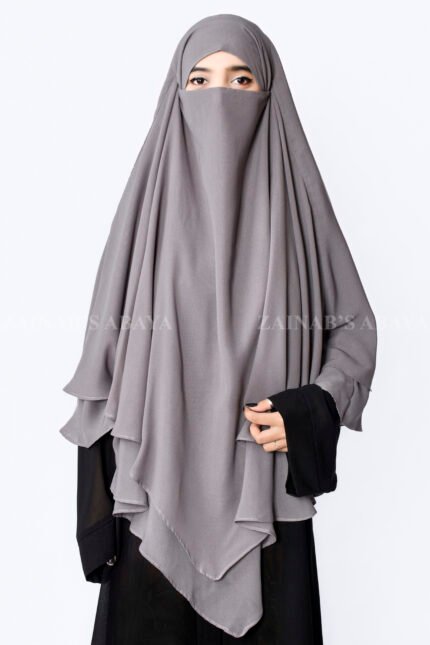 Light Grey Colored Khimar hijab for women with Dual Layers of Chiffon Fabric