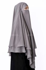 Light Grey Colored Khimar Hijab for women in Dual Layers of Chiffon Fabric
