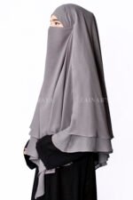 Light Grey Colored Khimar Hijab for women in Dual Layers of Chiffon Fabric