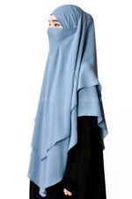 Jade Colored Khimar Hijab for Women in Dual Layer with Chiffon Fabric