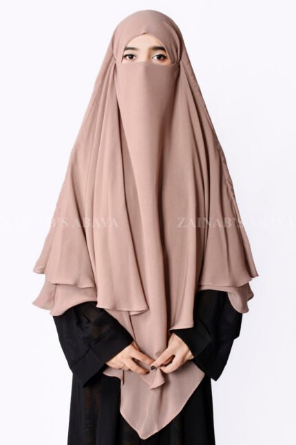 Peach Colored Khimar Hijab for women in Dual Layers of Chiffon Fabric.