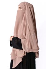 Peach Colored Khimar Hijab for women in Dual Layers of Chiffon Fabric