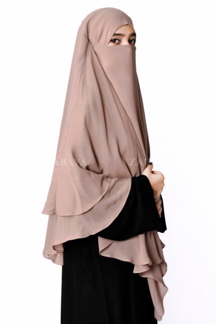 Peach Colored Khimar Hijab for women in Dual Layers of Chiffon Fabric