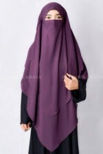 Purple Colored Khimar Hijab for Women in Dual Layers of Chiffon Fabric
