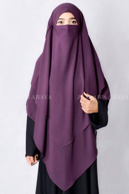 Purple Colored Khimar Hijab for Women in Dual Layers of Chiffon Fabric