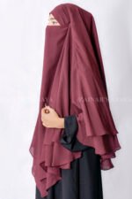 Maroon Colored Khimar Hijab with Dual Layers of Chiffon Fabric.