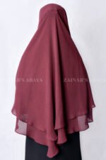 Maroon Colored Khimar Hijab with Dual Layers of Chiffon Fabric.