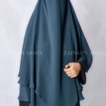 Navy Blue Colored Khimar Hijab with Dual Layers in Chiffon Fabric.