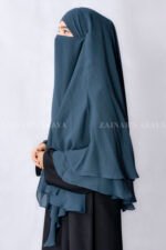 Navy Blue Colored Khimar Hijab in Dual Layers of Chiffon Fabric