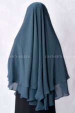 Navy Blue Colored Khimar Hijab with Dual Layers of Chiffon Fabric