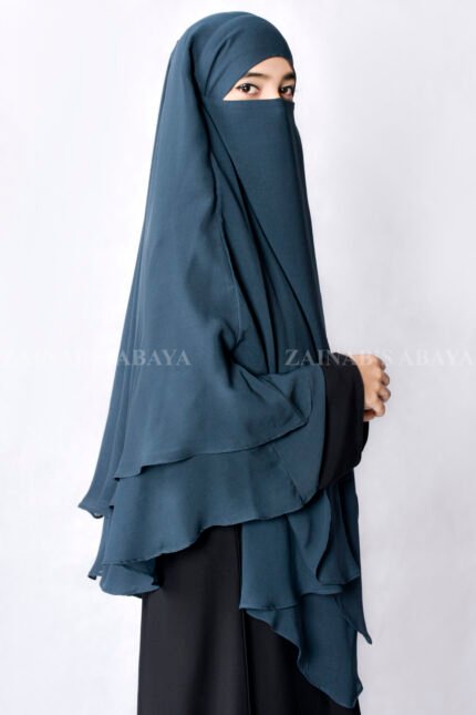 Navy Blue Colored Khimar Hijab in Dual Layers of Chiffon Fabric