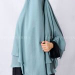 Grape Colored Khimar Hijab with Dual Layers in Chiffon Fabric.