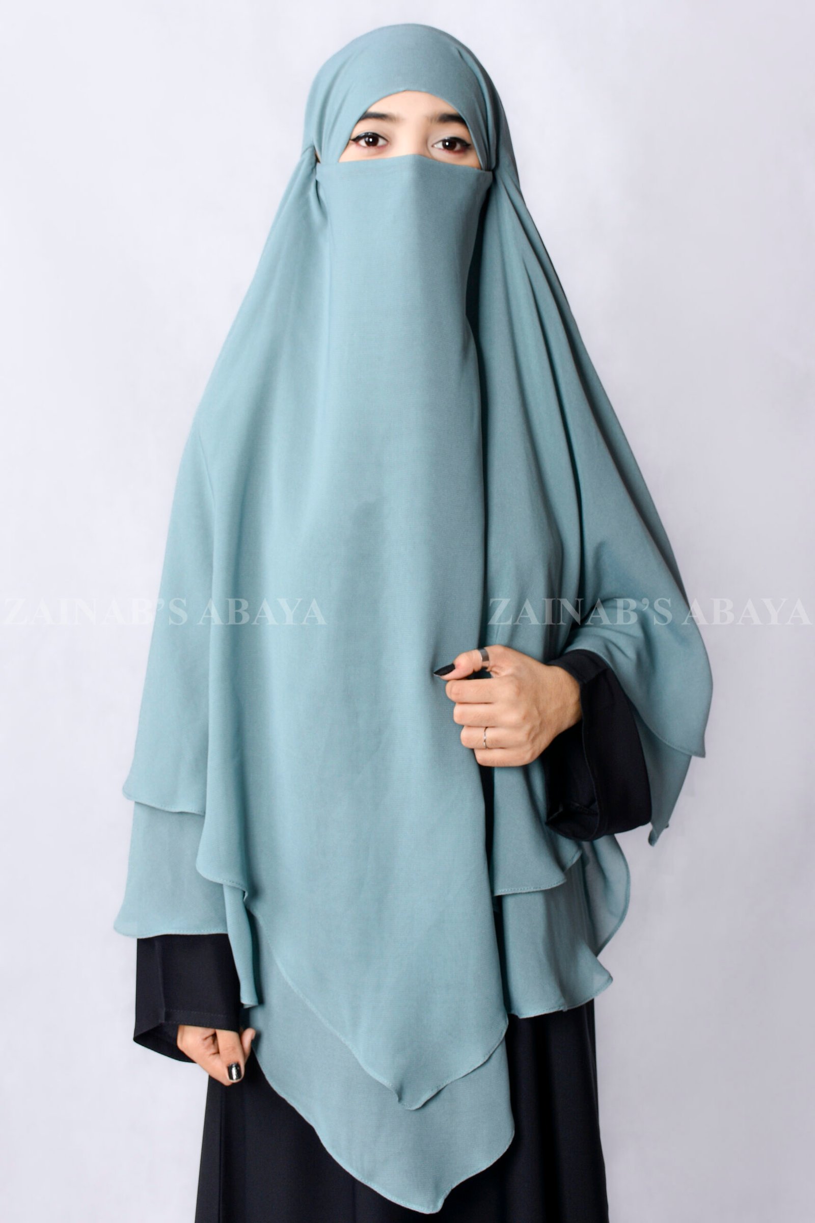Khimar Hijab - Zainab Designer Abaya Grape Colored Khimar Hijab with Dual Layers in Chiffon Fabric.