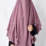 Kasni Colored Khimar Hijab with Dual Layer in Chiffon Fabric.