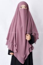 Kasni Colored Khimar Hijab with Dual Layer in Chiffon Fabric.