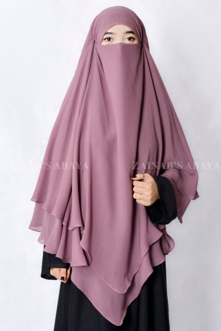 Kasni Colored Khimar Hijab with Dual Layer in Chiffon Fabric.