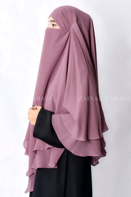Kasni Colored Khimar Hijab with Dual Layer in Chiffon Fabric