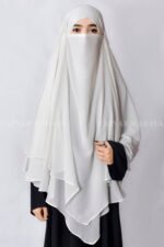 White Color Dual Layer Chiffon Khimar Hijab