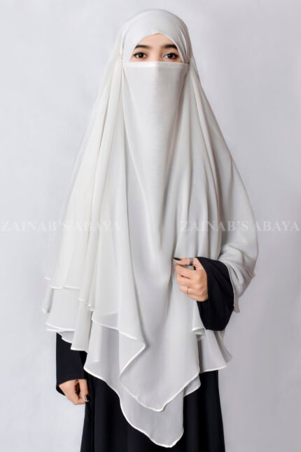 White Color Dual Layer Chiffon Khimar Hijab