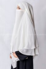 White Colored Khimar Hijab in Dual Chiffon Layer