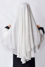 White Colored Khimar Hijab with Dual Layer of Chiffon Fabric