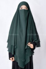 Khimar hijab for women in green color in two layers chiffon fabric.