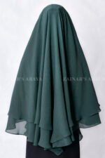 Khimar hijab for women in green color in two layers chiffon fabric.