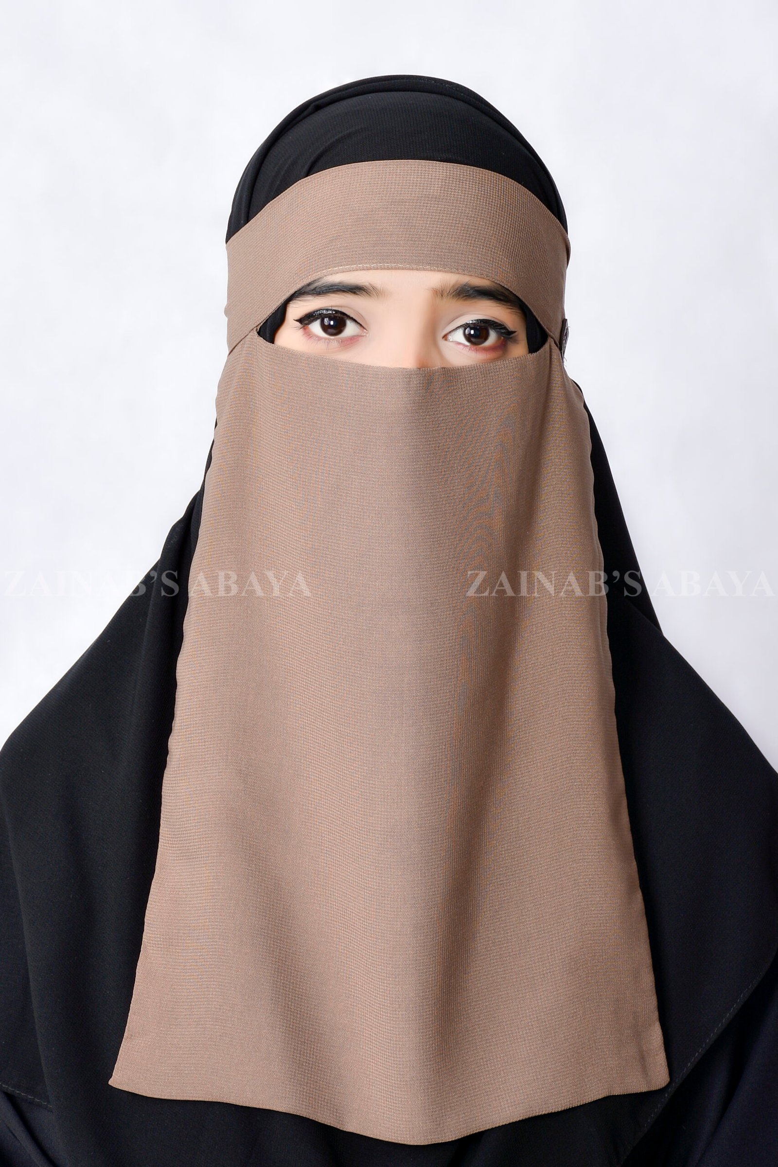 Eyes Niqab - Zainab Designer Abaya Light Brown Colored Eyes Niqabs in Chiffon Fabric