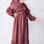 Stylish Maxi Abaya for Kids in Nida Korean Fabric with a matching scarf in Chiffon Fabric.