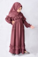 Stylish Maxi Abaya for Kids in Nida Korean Fabric with a matching scarf in Chiffon Fabric.