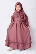 Stylish Maxi Abaya for Kids in Nida Korean Fabric with a matching scarf in chiffon fabric.