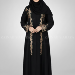 Black Front Open Abaya for women in Pakistan in Nida Korean Fabric with Embroidery