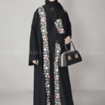 Nida Front Open Abaya with Embroidery and a matching scarf in chiffon fabric