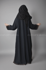 Black Maxi Abaya for women in Nida Korean Fabric with An Embroidered Top in Chiffon Fabric.