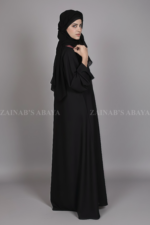 Nida Coat Style Abaya for women in Black Color with Kasni Colored Inner and a matching scarf in chiffon fabric