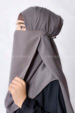 Grey Colored Nose Niqab For Women in Pakistan with Tie Style which is crafted in Premium Chiffon Fabric