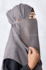 Grey Colored Nose Niqab For Women in Pakistan with Tie Style which is crafted in Premium Chiffon Fabric