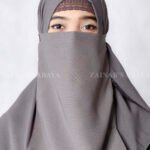 Grey Colored Nose Niqab For Women in Pakistan with Tie Style which is crafted in Premium Chiffon Fabric