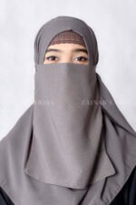 Grey Colored Nose Niqab For Women in Pakistan with Tie Style which is crafted in Premium Chiffon Fabric