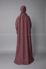 T.Pink Colored Double Front Open Gown Abaya for Women in Nida Korean Fabric with embroidery and pearl work on front and sleeves as well as a matching scarf in chiffon fabric.