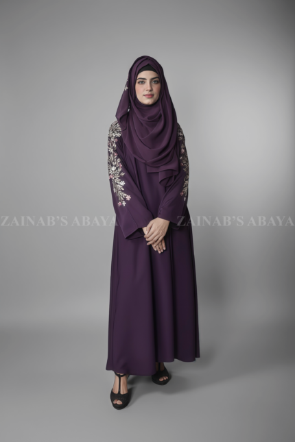 Embroidered Maxi Abaya for Women in Pakistan which is crafted with Premium Nida Korean Fabric with a matching scarf in chiffon fabric.