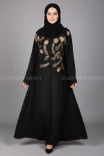 Nida Black Front Open Abaya for women in Pakistan with Embroidery
