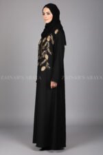 Nida Black Front Open Abaya for women in Pakistan with Embroidery