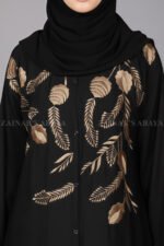 Nida Black Front Open Abaya for women in Pakistan with Embroidery