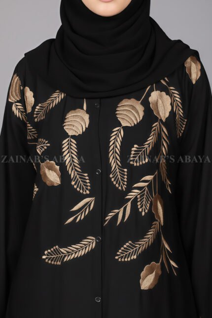 Nida Black Front Open Abaya for women in Pakistan with Embroidery