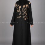 Nida Black Front Open Abaya for women in Pakistan with Embroidery