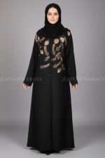 Nida Black Front Open Abaya for women in Pakistan with Embroidery